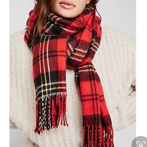 Super soft, thick red plaid blanket scarf